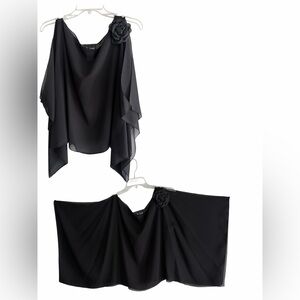 Elegant A-list Black Chiffon overlay with Floral Accent
